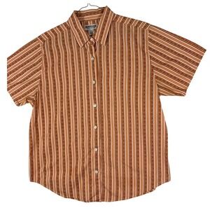 Magellan Sportswear Mens XL Orange Striped Fish Print Short Sleeve Button Shirt